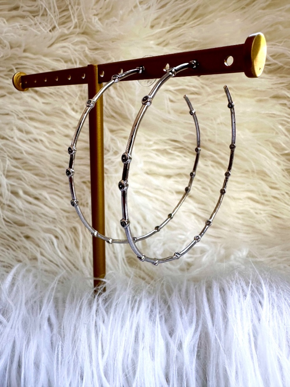 Silver Hoops with Rhinestone Studs - Picture 2 of 2